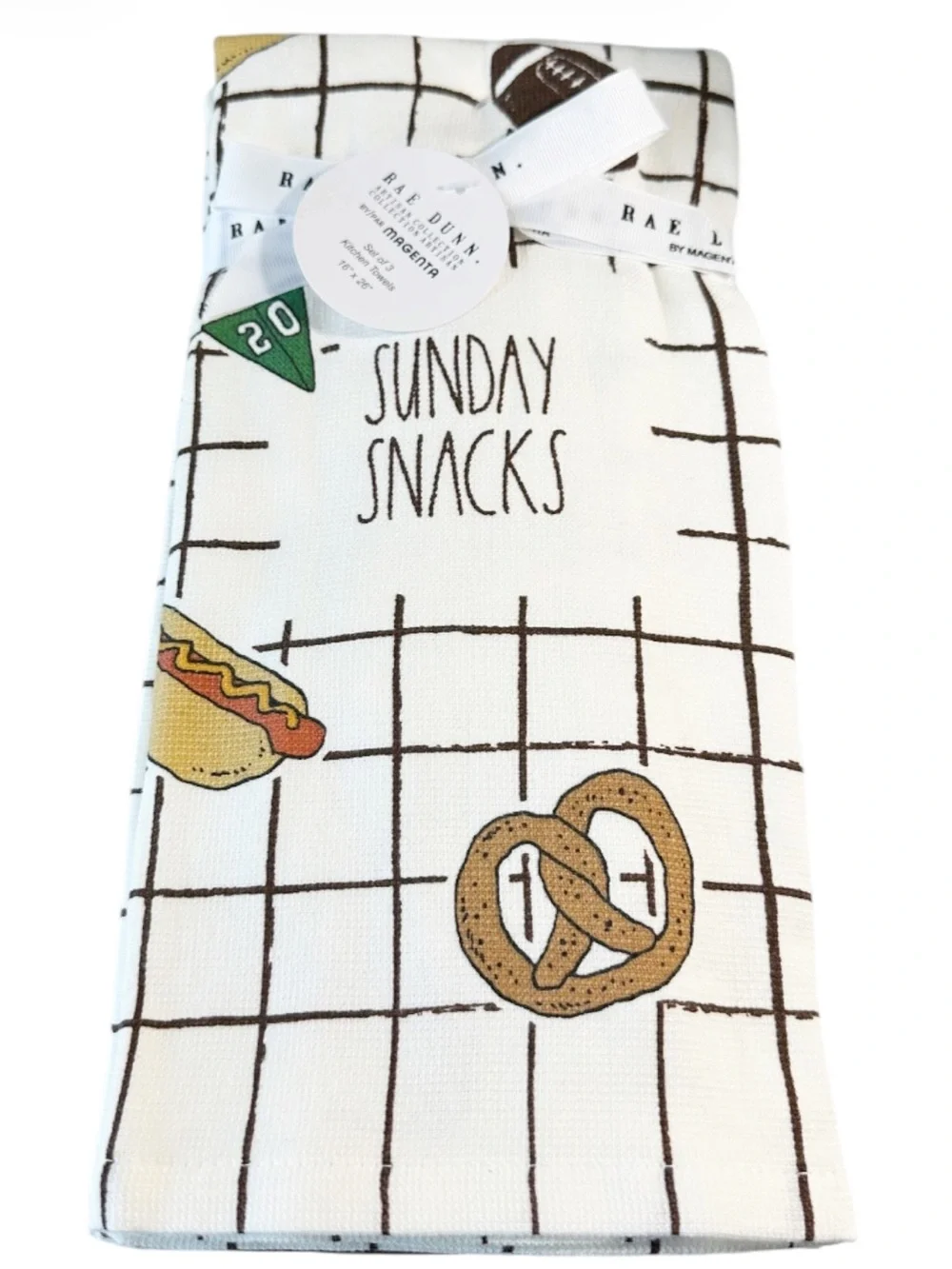 NEW Rae Dunn SUNDAY SNACKS Football Kitchen Towel Set/3
